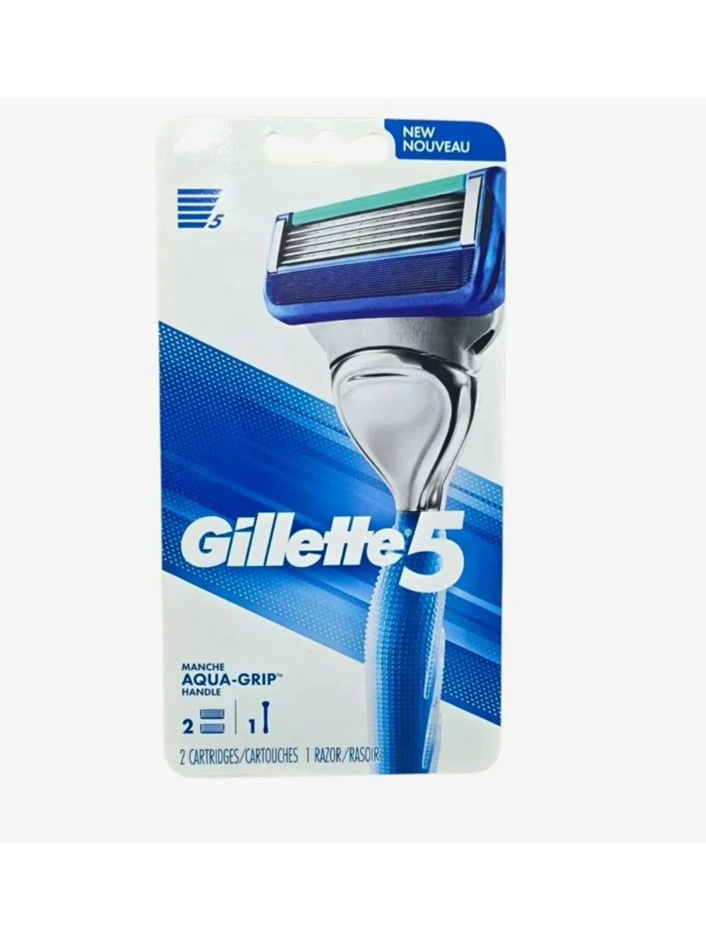 Gillette 5 Aqua-Grip Razor 2 Shaver Cartridges Smooth Shaving Mens Grooming